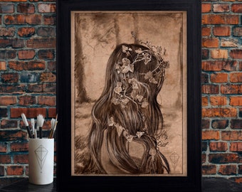English Ivy Art Print - Art Nouveau Art Print - Original Art - Witchy Gothic Garden Hair Art