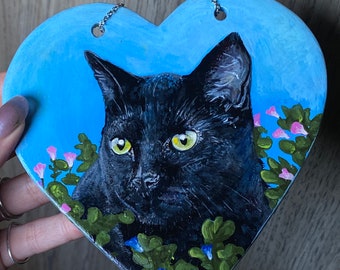 Pet Portrait Painting - Hand painted Wall Hanging - Ceramic with beads - Customizable Gift - Cats