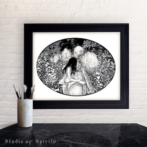 Gothic Art Print - Art Nouveau Art Print - Original Art - Witchy Gothic Horror Cemetery