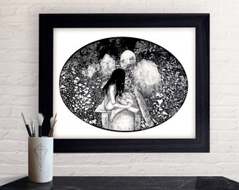 Gothic Art Print - Art Nouveau Art Print - Original Art - Witchy Gothic Horror Cemetery