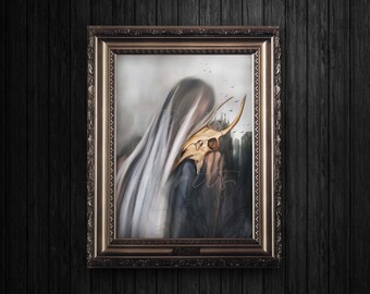 Gothic Art Print -  Original Art - Witchy Gothic Art Unique Fantasy Art Skull Art