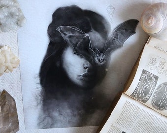 Bat mask - Gothic Art Print - Art Nouveau Art Print - Original Art - Witchy Gothic Dark Art