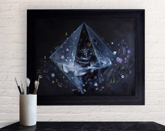 Crystal Fawn - Gothic Art Print - Art Nouveau Art Print - Original Art - Witchy Gothic Floral Art decor