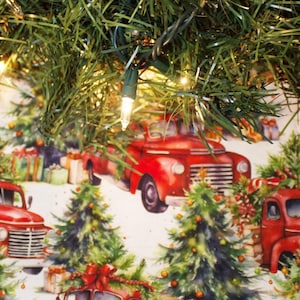 Christmas Tree Skirt-Tree Skirt-Red Truck Christmas-Red Christmas Truck-Red Truck Decor-Farmhouse Decor-Antique Truck-Truck Decoration 42&quot;