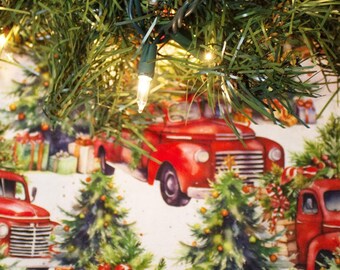 Red Truck Christmas Tree Skirt: Farmhouse Decor, 42"