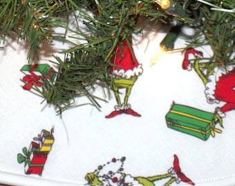Grinch Christmas Tree Skirt: Handmade Holiday Decoration, 36"- NOT A LICENSED PRODUCT