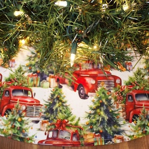 Christmas Tree Skirt-Tree Skirt-Red Truck Christmas-Red Christmas Truck-Red Truck Decor-Farmhouse Decor-Antique Truck-Truck Decoration 36&quot;