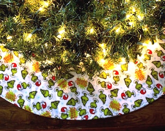 Grinch Christmas Tree Skirt: Handmade Holiday Decoration 36" Diameter - NOT A LICENSED PRODUCT