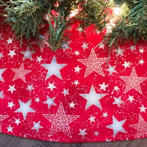 Christmas Tree Skirt-Stars-Country Christmas-Red Tree Skirt-Holiday Decor-Christmas Decoration-Christmas Tree-Tree Skirt-36&quot;