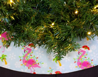 Flamingo Christmas Tree Skirt: Coastal Holiday Decor (36")