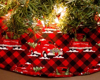 Christmas Tree Skirt-Truck-Red Truck Christmas-Tree Skirt-Rustic Christmas-Farmhouse Decor-Christmas Tree-Buffalo Plaid-Vintage Truck 42"