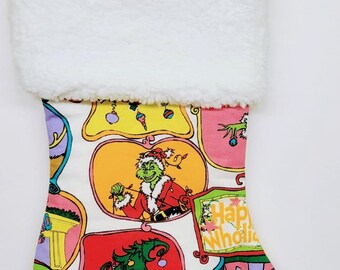 Vintage Grinch-Christmas Stocking-Grinch Stocking-Christmas Decoration-Holiday Decor-Stocking-Whoville-Made with Grinch Fabric