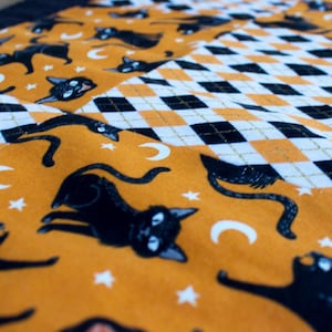 Halloween Cat Table Runner-Black Cat-Cat Decor-Party Decoration-Halloween Party-Argyle-Quilted Table Runner-Table Runner-Moon and Stars