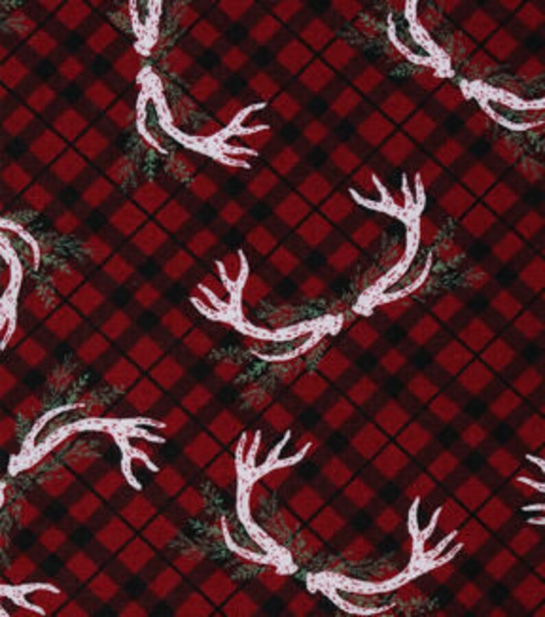 Christmas Tree Skirt-Deer Antlers-Deer Rack-Woodland Christmas-Cabin Decor-Holiday Decor-Christmas Decor-Buffalo Plaid Deer Tree Skirt-36