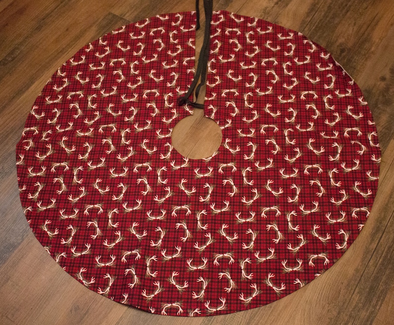 Christmas Tree Skirt-Deer Antlers-Deer Rack-Woodland Christmas-Cabin Decor-Holiday Decor-Christmas Decor-Buffalo Plaid Deer Tree Skirt-36