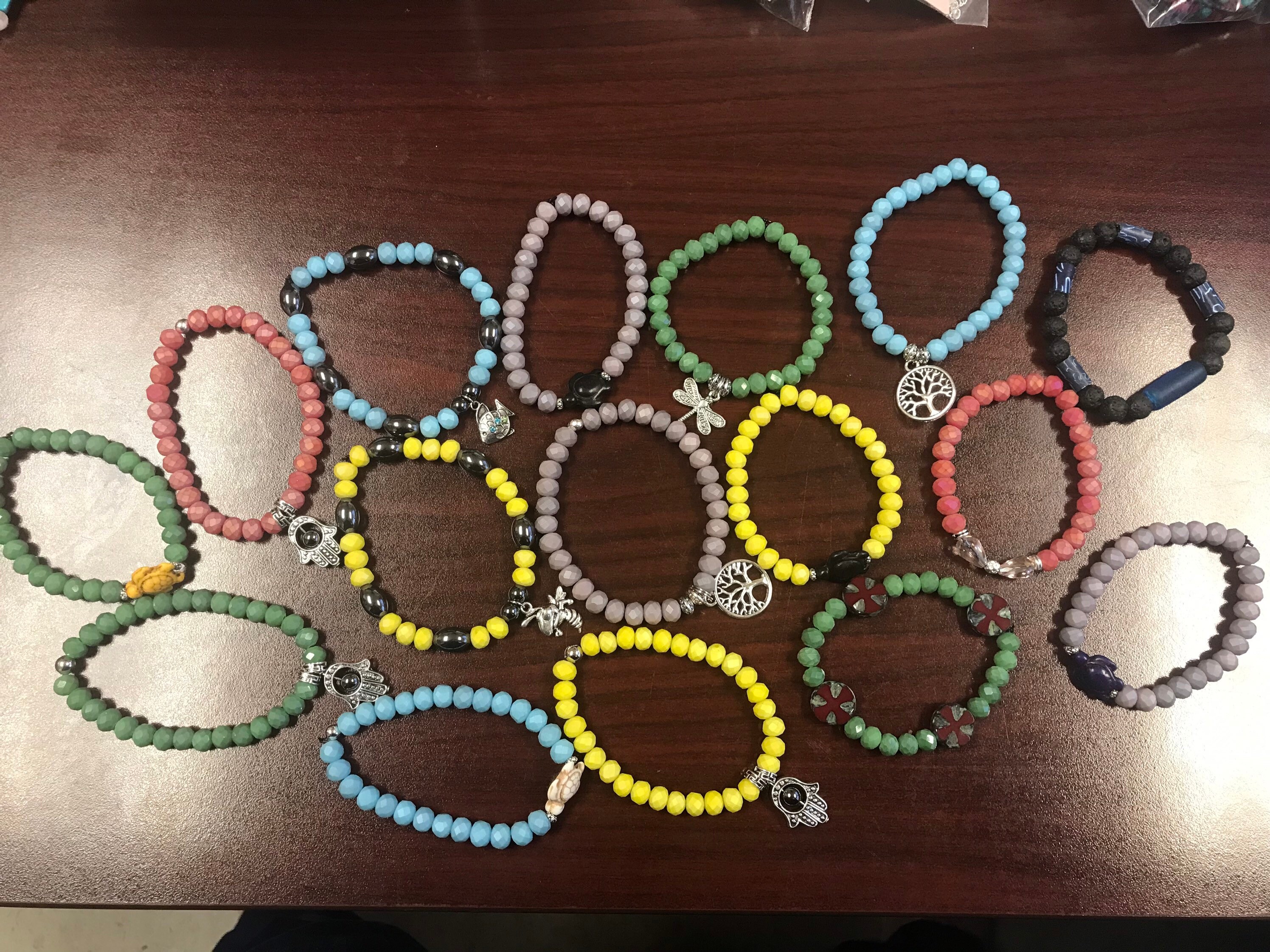 Glass bead bracelets with charm Etsy