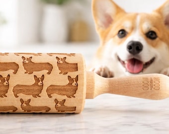Gegraveerde deegroller Welsh corgi: beukenhouten koekjesroller, Gotcha Day Gift