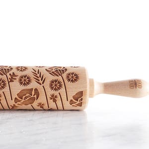 Meadow Flowers Embossing Rolling Pin: Laser Engraved Beech Wood