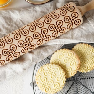 Celtic Knot Rolling Pin: Engraved Beech Wood, Embossed Cookies