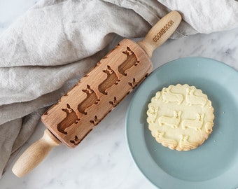 WELSH CORGI - MINI embossing rolling pins for cookies, biscuits, perfect gift, floral, organic, natural, Christmas gift idea, Mother’s Day