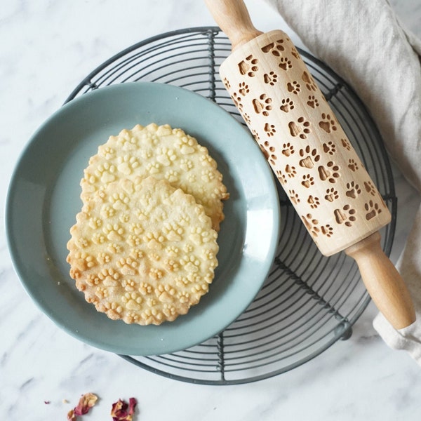 PAWS - MINI embossing rolling pin for cookies, embossed biscuits, laser engraved roller, Mother’s Day gift, dog fan