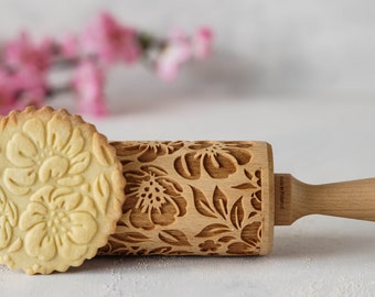 VINTAGE FLOWERS - engraved rolling pin for cookies - perfect gift idea, floral, organic, natural, Christmas gift idea, Mother's Day gift