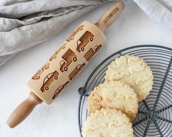 CARS – MINI embossing rolling pin, laser engraved, solid wood, perfect Christmas gift, Mother’s Day gift, birthday, vintage style