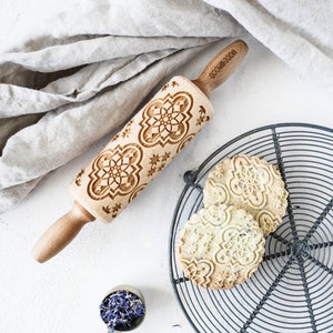 ALHAMBRA – mini mattarello per goffratura biscotti, inciso al laser, legno massello, regalo di Natale, festa della mamma, Spagna, Granada, arabesco