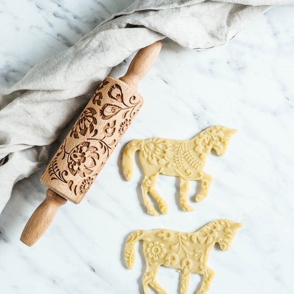 POLISH FOLK  – MINI embossing rolling pin for cookies, biscuits, perfect gift, floral, organic, natural, Christmas gift idea, Mother's Day