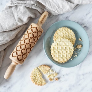 KUMIKO  – MINI embossing rolling pin for cookies, biscuits, perfect gift, floral, organic, natural, Christmas gift idea, Mother's Day