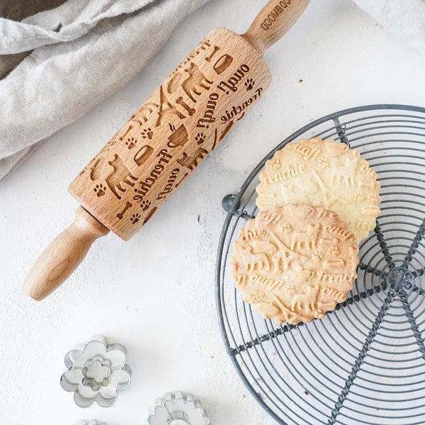 FRENCHIE  – MINI embossing rolling pin, laser engraved, solid wood, perfect Christmas gift, Mother’s Day present, nature inspired