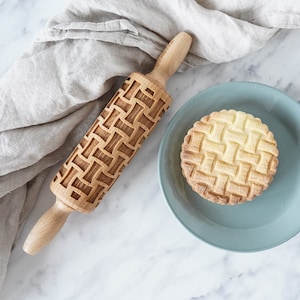 WICKER BASKET - MINI embossing rolling pins for cookies, biscuits, perfect gift, floral, organic, natural, Christmas gift idea, Mother’s