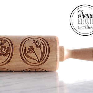 Polish Flowers Embossed Rolling Pin: Beech Wood Cookie Stamp