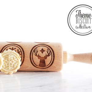 Winter medallions engraved wooden rolling pin – Christmas cookies, holiday baking gift for host family