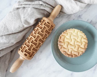WICKER BASKET - MINI embossing rolling pins for cookies, biscuits, perfect gift, floral, organic, natural, Christmas gift idea, Mother’s