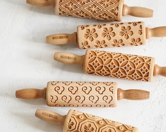 KIMONO  – set of 5 MINI embossing rolling pins for cookies, biscuits, perfect gift, floral, organic, natural, Christmas gift idea
