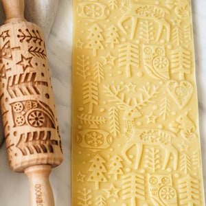 SCANDI CHRISTMAS  – MINI embossing rolling pin for cookies, biscuits, perfect gift, floral, organic, natural, Christmas gift idea,