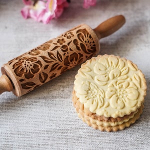 VINTAGE FLOWERS– MINI embossing rolling pin for cookies, biscuits, perfect gift, floral, organic, natural, Christmas gift idea, Mother’s Day