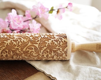 BAROQUE - embossing rolling pin for cookies, embossed biscuits, Christmas gift, Mother’s Day gift, laser engraved, solid wood