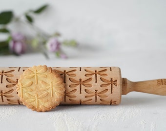 DRAGONFLY - engraved rolling pin for cookies - perfect gift idea, floral, organic, natural, Christmas gift idea, Mother's Day gift