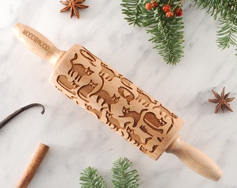 EMBOSSING WOODEN ROLLING PIN 4 SIZE NICE CHRISTMAS TREES MODERN ENGRAVED PATTERN