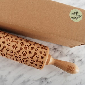 DOGS’ PAWS –  embossing rolling pin for cookies, perfect gift idea, Christmas gift, Mother’s Day gift, solid wood, laser engraved