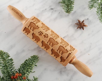 MANX - MINI embossing rolling pin for cookies, laser engraved, solid wood, perfect Christmas gift, Mother’s Day gift, animal lover
