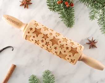 STARS -MINI embossing rolling pin for cookies, laser engraved, solid wood, perfect Christmas gift, Mother’s Day gift, sky, heaven, Christmas