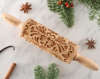 ROSEMALING (NORWEGIAN folk) - MINI embossed, engraved rolling pin for cookies - perfect gift idea