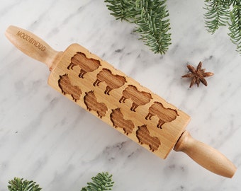 KEESHOND - MINI embossing rolling pin for cookies, laser engraved, solid wood, perfect Christmas gift, Mother’s Day present, animal fan