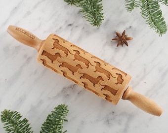 SMOOTH  DACHSHUND – MINI embossing rolling pin for cookies, perfect gift idea, Christmas gift, Mother’s Day gift, solid wood, laser engraved