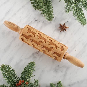 SMOOTH  DACHSHUND – MINI embossing rolling pin for cookies, perfect gift idea, Christmas gift, Mother’s Day gift, solid wood, laser engraved