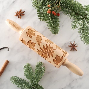 AUTUMN LEAVES - MINI embossed, engraved rolling pin for cookies - perfect gift idea,  organic, Christmas gift idea, Mother's Day gift idea