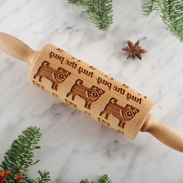 PUG - MINI embossing rolling pin for cookies, laser engraved, solid wood, perfect Christmas gift, Mother’s Day gift, animal lover, breed